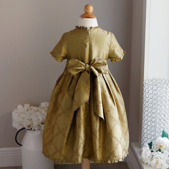 Green Silk Dress Lattice Vine Embroidery Flower Girl Recital Special Occasion - Picture 4 of 6